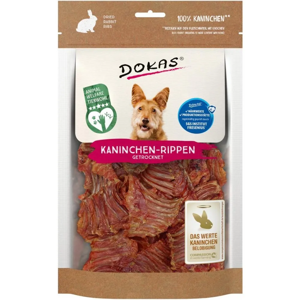 Dokas Tørrede kaninribben 100 g - naturlige tyggeben til hunde